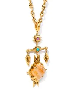 Kendra Scott Cass Vintage Gold Large Long Pendant Necklace In Orange Banded Agate -Earrings Bracelets Elegant Shop kendra scott cass lg long pendant necklace vintage gold orange banded agate 01