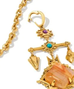 Kendra Scott Cass Vintage Gold Large Long Pendant Necklace In Orange Banded Agate -Earrings Bracelets Elegant Shop kendra scott cass lg long pendant necklace vintage gold orange banded agate 03