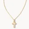 Kendra Scott Cross Gold Pendant Necklace In White Kyocera Opal -Earrings Bracelets Elegant Shop kendra scott cross pendant necklace gold white kyocera opal 00