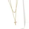 Kendra Scott Cross Gold Pendant Necklace Layering Set In White Crystal
