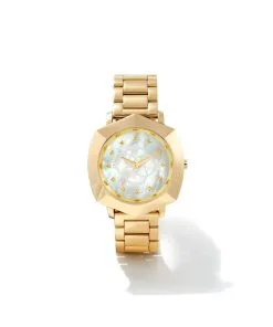 Kendra Scott Dira Gold Tone Stainless Steel 38mm Diamond Dial Watch In Ivory Mother-of-Pearl