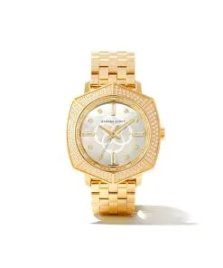 Kendra Scott 20th Anniversary Dira Gold Diamond 38mm Watch In Ivory Mother-of-Pearl