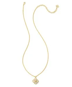 Kendra Scott Dira Stone Gold Short Pendant Necklace In Ivory Mix -Earrings Bracelets Elegant Shop kendra scott dira stone short pendant necklace gold ivory opal 01