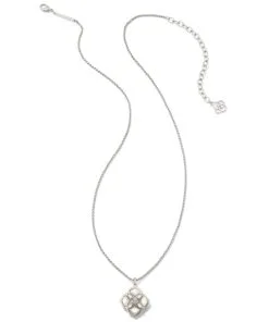 Kendra Scott Dira Stone Silver Short Pendant Necklace In Ivory Mix -Earrings Bracelets Elegant Shop kendra scott dira stone short pendant necklace rhodium ivory mix white cz 01