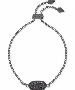 Kendra Scott Elaina Gunmetal Adjustable Chain Bracelet In Black Drusy