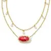 Kendra Scott Elisa Gold Pearl Multi Strand Necklace In Bronze Veined Red And Fuchsia Magnesite