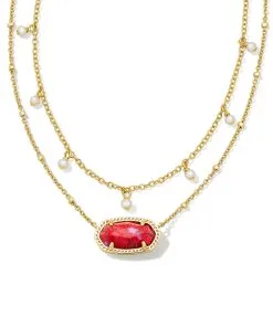 Kendra Scott Elisa Gold Pearl Multi Strand Necklace In Bronze Veined Red And Fuchsia Magnesite