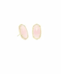 Kendra Scott Ellie Gold Stud Earrings In Rose Quartz