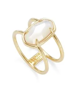 Kendra Scott Elyse 18k Gold Vermeil Double Band Ring In Ivory Mother-of-Pearl -Earrings Bracelets Elegant Shop kendra scott elyse ring 18k gold vermeil ivory mother of pearl 01 lg