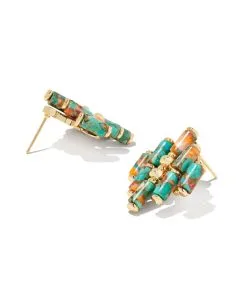 Kendra Scott Ember Gold Statement Stud Earrings In Bronze Veined Turquoise Magnesite Red Oyster -Earrings Bracelets Elegant Shop kendra scott ember statement stud earrings gold bronze veined turquoise magnesite red oyster 01