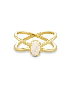 Kendra Scott Emilie Gold Double Band Ring In Iridescent Drusy