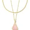 Kendra Scott Faceted Alex Gold Convertible Necklace In Rose Quartz -Earrings Bracelets Elegant Shop kendra scott faceted alex convertible necklace gold rose quartz 00
