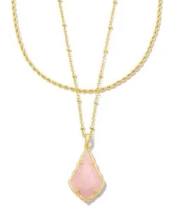 Kendra Scott Faceted Alex Gold Convertible Necklace In Rose Quartz