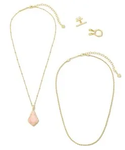 Kendra Scott Faceted Alex Gold Convertible Necklace In Rose Quartz -Earrings Bracelets Elegant Shop kendra scott faceted alex convertible necklace gold rose quartz 02