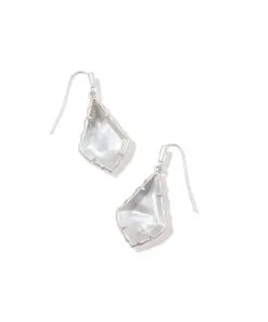 Kendra Scott Small Faceted Alex Silver Drop Earrings In Ivory Illusion