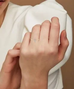 Kendra Scott Cross 14k Yellow Gold Band Ring In White Diamond -Earrings Bracelets Elegant Shop kendra scott fine cross ring 14k gold wt diamond 03 lg