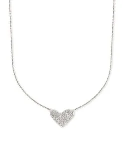 Kendra Scott Large Heart 14k White Gold Pendant Necklace In White Diamond