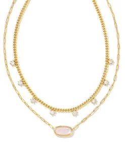 Kendra Scott Framed Elisa Gold Multi Strand Necklace In Pink Opalite Illusion