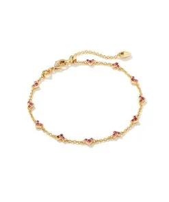 Kendra Scott Haven Gold Crystal Heart Delicate Chain Bracelet In Pink Crystal
