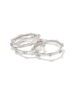 Kendra Scott Haven Silver Crystal Heart Rings Set Of 3 In White Crystal