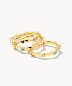 Kendra Scott Haven Heart Gold Rings Set Of 3 In Multi Mix
