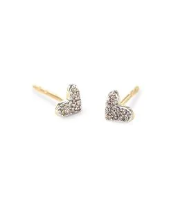 Kendra Scott Heart 14k Yellow Gold Stud Earrings In White Diamonds