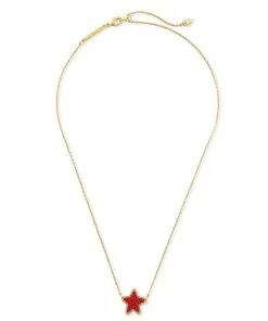 Kendra Scott Jae Star Gold Pendant Necklace In Bright Red Drusy -Earrings Bracelets Elegant Shop kendra scott jae star short pendant necklace gold bright red drusy 01 lg