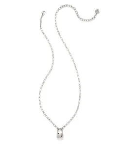 Kendra Scott Jess Small Lock Chain Necklace In Silver -Earrings Bracelets Elegant Shop kendra scott jess small locket and chain necklace rhodium 01