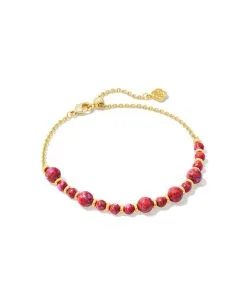 Kendra Scott Jovie Gold Beaded Delicate Chain Bracelet In Bronze Veined Red And Fuchsia Magnesite