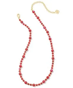 Kendra Scott Jovie Gold Beaded Strand Necklace In Bronze Veined Red And Fuchsia Magnesite