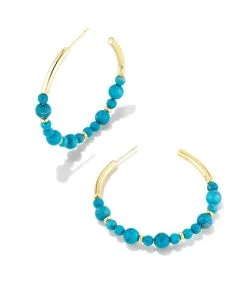 Kendra Scott Jovie Gold Beaded Hoop Earrings In Variegated Dark Teal Magnesite