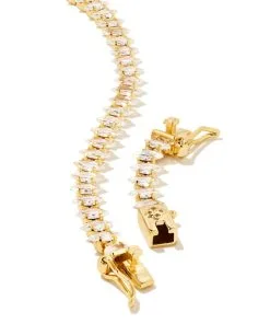 Kendra Scott Larsan Gold Tennis Necklace In White Crystal -Earrings Bracelets Elegant Shop kendra scott larsan tennis necklace gold white cz 01