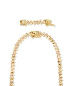 Kendra Scott Larsan Gold Tennis Necklace In White Crystal -Earrings Bracelets Elegant Shop kendra scott larsan tennis necklace gold white cz 02