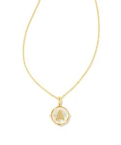Kendra Scott Letter A Gold Disc Reversible Pendant Necklace In Iridescent Abalone