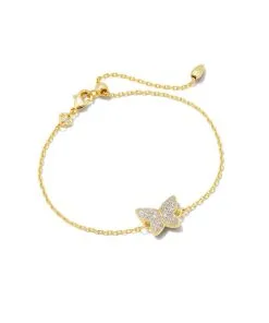 Kendra Scott Lillia Crystal Butterfly Gold Delicate Chain Bracelet In White Crystal