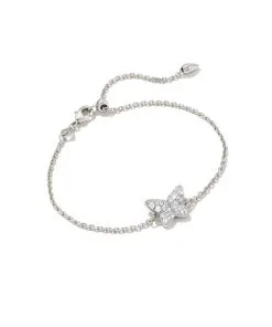 Kendra Scott Lillia Butterfly Silver Delicate Bracelet In White Crystal
