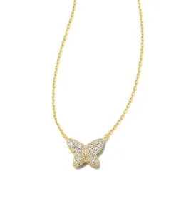 Kendra Scott Lillia Crystal Butterfly Gold Pendant Necklace In White Crystal