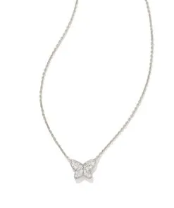 Kendra Scott Lillia Butterfly Silver Pendant Necklace In White Crystal
