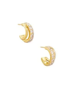 Kendra Scott Livy Gold Huggie Earrings In White Crystal