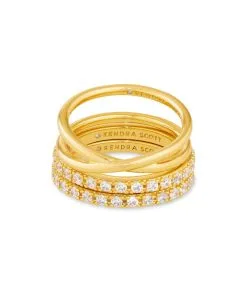 Kendra Scott Livy Gold Rings Set Of 3 In White Crystal