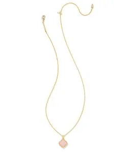 Kendra Scott Mallory Gold Pendant Necklace In Rose Quartz -Earrings Bracelets Elegant Shop kendra scott mallory pendant necklace gold rose quartz 01