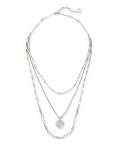 Kendra Scott Medallion Coin Multi Strand Necklace In Silver -Earrings Bracelets Elegant Shop kendra scott medallion coin triple strand necklace rhodium rhodium 01 lg