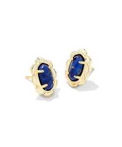 Kendra Scott Piper Gold Stud Earrings In Blue Lapis