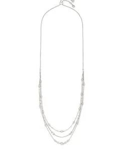 Kendra Scott Rina Silver Multi Strand Necklace In Lustre Glass -Earrings Bracelets Elegant Shop kendra scott rina multi stand necklace rhodium lustre plated clear glass white cz 01 lg