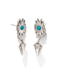 Kendra Scott Shiva Vintage Silver Ear Jacket Earrings In Variegated Dark Teal Magnesite
