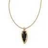 Kendra Scott Skylar Vintage Gold Short Pendant Necklace In Black Banded Agate