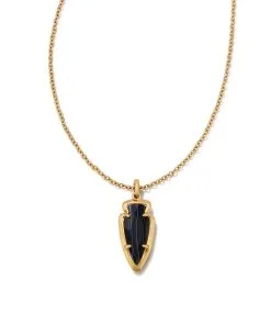 Kendra Scott Skylar Vintage Gold Short Pendant Necklace In Black Banded Agate