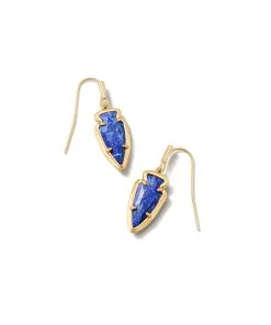 Kendra Scott Skylar Vintage Gold Small Drop Earrings In Blue Lapis