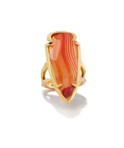 Kendra Scott Skylar Vintage Gold Statement Ring In Orange Banded Agate