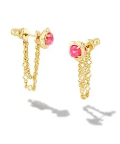 Kendra Scott Susie Convertible Gold Ear Jacket Earrings In Hot Pink Kyocera Opal